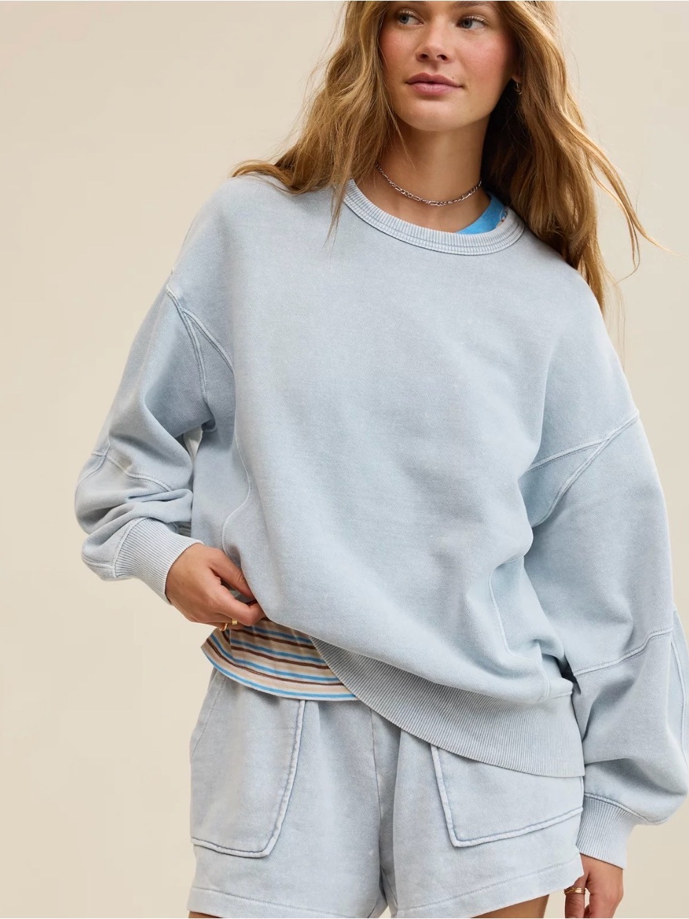 Aerie Go To Sweatshirt, Cloud Wash, size Medium